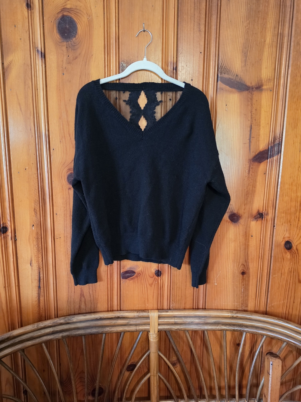 SHEIN Black V-Neck Knit Sweater with Open Back Detail